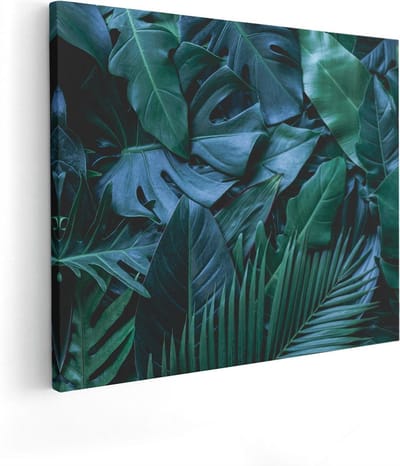 Artaza Canvas Schilderij Botanisch Blad - 50x40 cm - Muurdecoratie Jungle - Wanddecoratie Planten - Schilderijen Op Canvas Groen