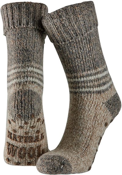 Apollo Huissokken/slofsokken - met anti slip zool - beige - volwassenen - maat 39-42 - wol