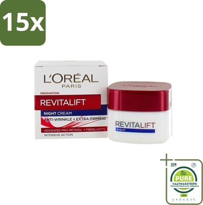 15 x L'Oréal Revitalift - Nachtcrème - Anti-Rimpel - Hydraterend en Verstevigend - 50 ml - Grootverpakking - Anti-rimpel Crème - Anti-aging Crème - Nachtcrème - Huidversteviging - Hydraterende Crème