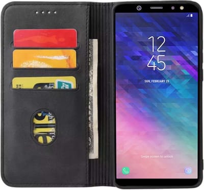 Smartphonica Samsung Galaxy A6 Plus 2018 kunstleren hoesje met magnetische sluiting en pashouders book case - zwart geschikt voor Samsung Galaxy A6+ (2018)