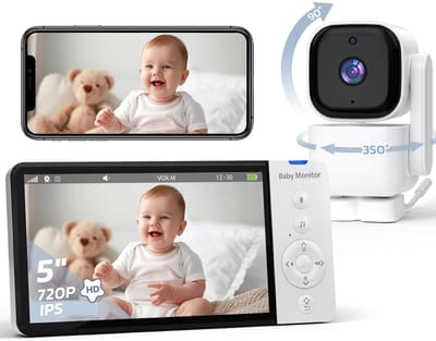Namajunas - Babyfoon met camera en app - 5 inch IPS-scherm - Full HD Resolutie - Baby monitor - Nachtzicht - PTZ, VOX-modus, Tweewegs-audio, Temperatuurwaarschuwing, 8 slaapliedjes - Perfect cadeau voor nieuwe ouders