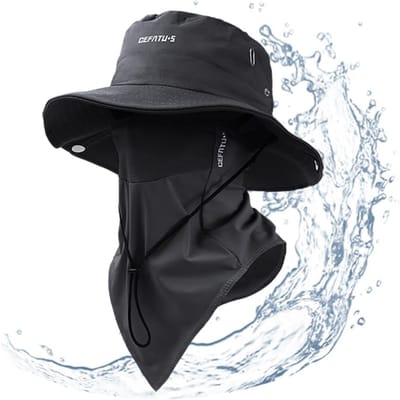 2 Stuks Zonnehoed met Brede Rand, Vissershoed, Voor Strandvissen, Wandelen, Kamperen, Met Koelende Zijdemasker om Muggen te Blokkeren(Hoed + Masker) black