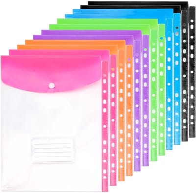 24 Stuks A4 Punch Pocket - Plastic Binder Wallets met Label Pocket en Ring, Ideaal voor Thuis, Kantoor en Zakenreizen, 6 Kleuren beschikbaar