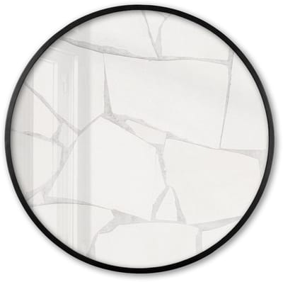 Poster in lijst Rond - Fotolijst 60x60 cm - Posters - Structuur - Steen - Wit - Grijs - Ronde posterlijst zwart - Decoratie - Wanddecoratie woonkamer - Muurdecoratie slaapkamer