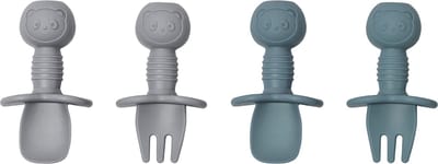 Sproudsy Kinderbestek Teddy Bear - Baby - Baby Bestek - BPA-Vrij - Grijs Blauw