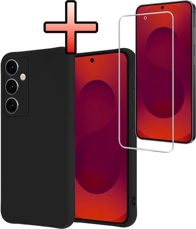 Hoesje - Met Screenprotector - Geschikt voor Samsung Galaxy S25 FE - Sterk & Shockproof - Back Cover - Siliconen Case - Telefoon Hoes - Zwart