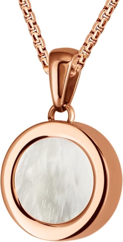 Quiges 12mm Mini Munt Hanger Rosékleurig RVS Glans met Schelp Beige Munt en Box Ketting Ankerketting 42-46cm