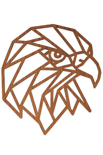 Adelaar schuin line-art wanddecoratie – dierenkop wandbord – middel 38×31 cm – populierenhout Palisander kleur