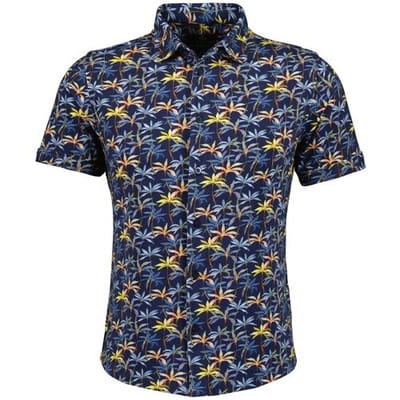 Ragman Overhemd Pima Cotton Subtle Stretch Palm Tree Short Sleeve Marine-Multi / male