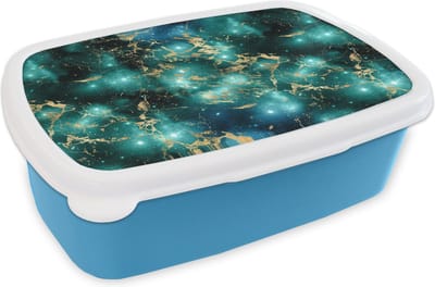 Broodtrommel Blauw - Lunchbox - Brooddoos - Ruimte - Goud - Marmer - Patronen - 18x12x6 cm - Kinderen - Jongen