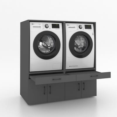 Wasmachinekast Dubbel 134x145x67cm | Ruimtebesparend & Super Stevig | Met Uitschuiflade | Voor Wasmachine en Droger | Antraciet