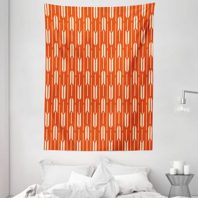 ABAKUHAUS Geometrisch Wandtapijt en Sprei, Pijllijnen, 110 x 150 cm, Vermiljoen Crème