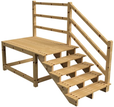 MILANO buitentrap 5 treden H88 cm - bordes L189 x B120 cm - trapleuning rechts - bordesleuning rechts