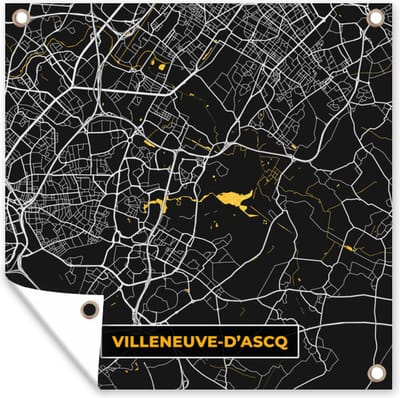 Tuin poster Villeneuve-d'Ascq – Plattegrond – Frankrijk – Kaart – Stadskaart - 200x200 cm - Tuindoek