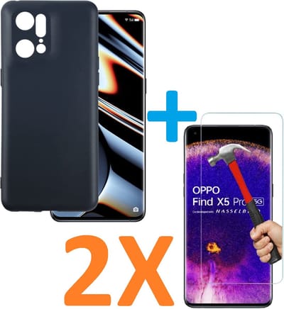 Soft TPU Zwart hoesje Silicone Case + 2 stuk Glas Screenprotector Geschikt voor: Oppo Find X5 pro