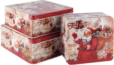 Set 3 opbergdozen blik Santa vierkant 21x21x8cm | A225591 | Dekoratief