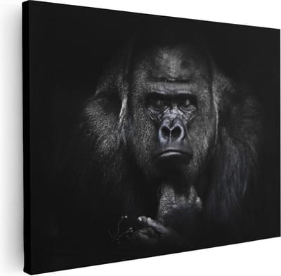 Artaza Canvas Schilderij Aap - 40x30 cm - Klein - Wanddecoratie Dierenkop - Muurdecoratie Zwart Wit - Kamer Accessoires Jungle