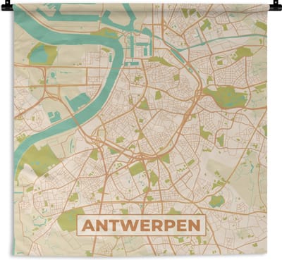 Wandkleed - Wanddoek - Antwerpen - Stadskaart - Kaart - Plattegrond - Antwerpen - 180x180 cm - Wandtapijt