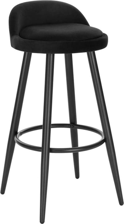 Velvet Barkruk Nerito - Barstoelen ergonomisch - Set van 1 - Zwart - Met kleine rugleuning - Voor Keuken & bar - Zithoogte 69cm