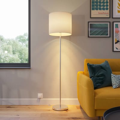 Lindby - vloerlamp - 1licht - stof, metaal - H: 166 cm - E27 - wit, mat nikkel