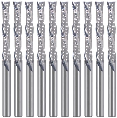 Houtfrezen - Profielfrezen - 10-delige Set Spiraalfrezelkoppen, 2 Fluiten, OnderSnijden, 1/8" Schacht/Coup Diameter, 22mm Snijlengte, Tungsten Carbide voor CNC Houtsnijden