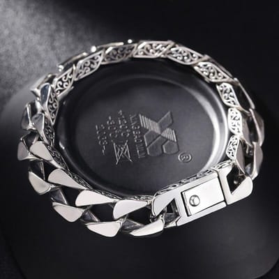 Bracelet 100 % argent sterling S925, classique, ancien, tendance, motif végétal, chaîne lisse, pur argent, pour homme 20.5cm  42g gray
