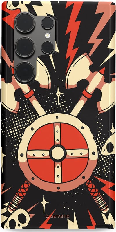 Casetastic Hoesje Geschikt voor Samsung S24 Ultra - Stijlvolle Beschermende Duo-layer Case - Zwart Rood Viking