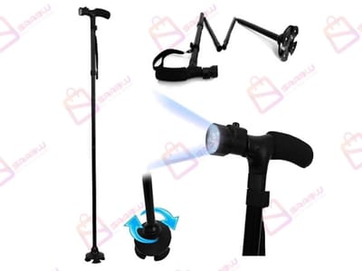 Opvouwbare wandelstokken met LED Zaklamp – 6 LED’s – 5 Hoogtes – wandelstok opvouwbaar – wandelstokken verstelbaar – Zwart – Incl. Polsbandje – 06253