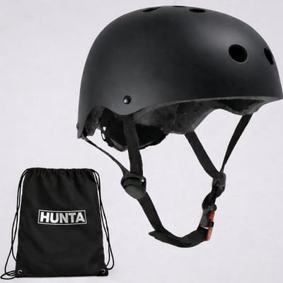 Hunta® Fietshelm Kind - Kinderhelm - Skatehelm Bescherming - Fiets, Skate, Step en skeeler Valbescherming voor Kinderen - Verstelbare Helm 54-58 cm - Vanaf 8 Jaar | Jongens & Meisjes (Dames) - Maat M Zwart