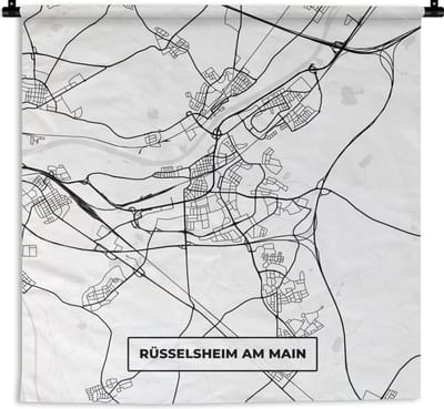 Wandkleed - Wanddoek - Rüsselsheim am Main - Kaart - Stadskaart - Plattegrond - 180x180 cm - Wandtapijt