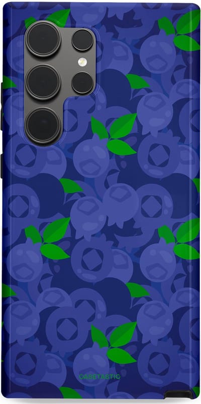 Casetastic hoesje geschikt voor Samsung Galaxy S24 Ultra - Dubbellaagse bescherming - Berrytastic Blauwe Blueberry Bessen - Fashion Case - Donkerblauw Groen
