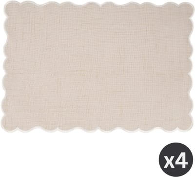 Tiseco - Placemat NOURA - SET/4 - linnen - geborduurde rand - 30x43 cm, taupe