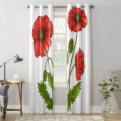 Moderne Raamgordijnen met Klaprozen Luxe Mode Gordijnen voor Woonkamer Slaapkamer Keuken Drapes 135W x 60H(cm) x1 red