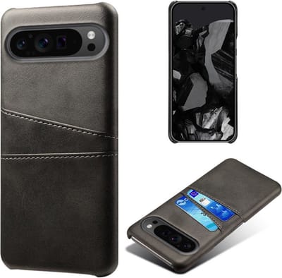 Back Cover met Opbergvakjes + Glas Screenprotector voor Google Pixel 9 Pro XL _ Zwart