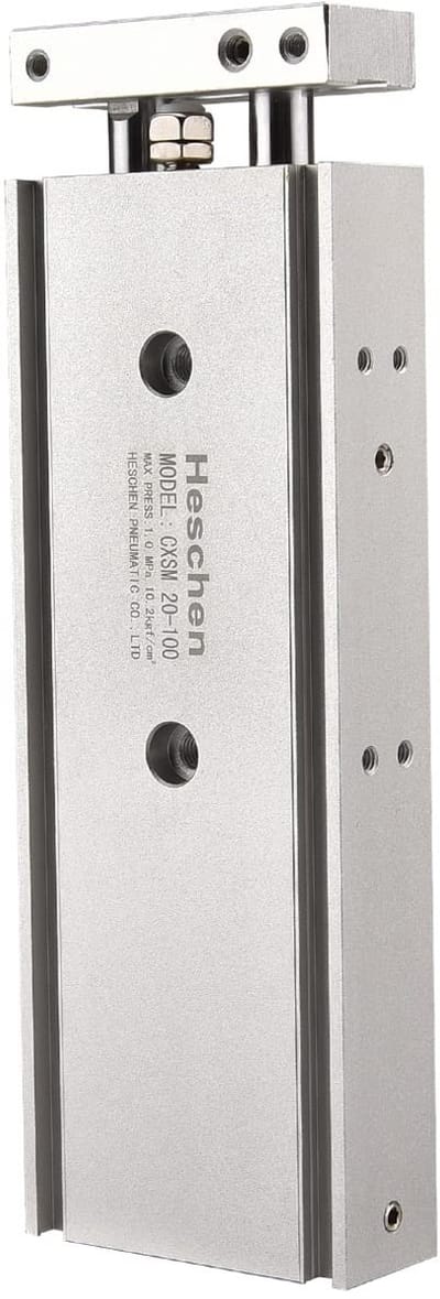Allecto - Aluminium Cilinder - Pneumatische Slide - 20mm Bore - 100mm Stroke - Dubbele Stang - Versterkt - Geschikt voor Industrie - Zilver