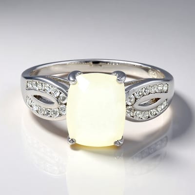Cavill - Zilveren Ring met Witte Maansteen 1,71 ct en 24 Witte Topazen 0,285 ct - 925 Sterling Zilver - Elegante Edelsieraad - Maat 17