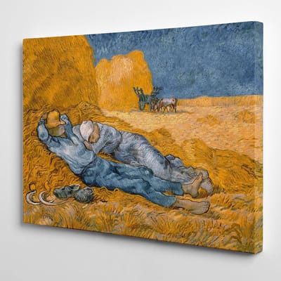 Afbeelding op canvas – ingelijst – klaar om op te hangen – Van Gogh – middag – rust van het werk – 100 x 152 cm – zonder lijst – (code 266)