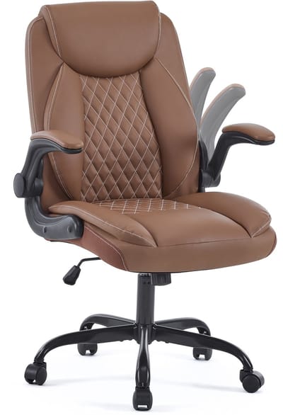 Ergonomische bureaustoel bruin-Bureaustoel met lendensteun-Opklapbare armleuningen-In hoogte verstelbaar-13,5 kg –Kantoor – 64x64x102 cm-Bruin