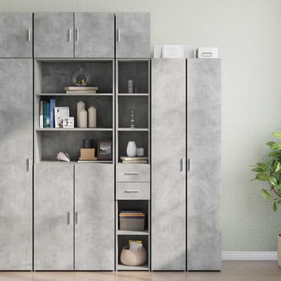 vidaXL - Opbergkast - smal - 30x42,5x225 - cm - bewerkt - hout - betongrijs