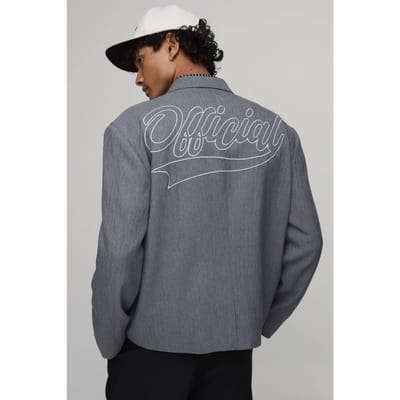Oversized Blazer Met Visgraatmotief En Rugapplicatie | Slate | Size 34