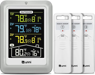 Draadloos Weerstation met 3 Buitensensoren en 4,5 Inch Display