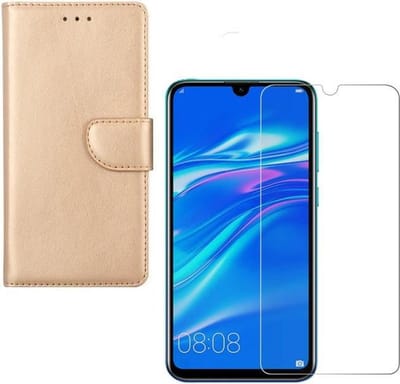 hoesje Geschikt voor: Huawei P Smart 2019 Portemonnee Goud met 2 stuks Glas Screen protector