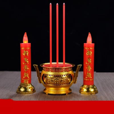 LED Kaars Lamp - Decoratieve Kaars - Religieuze Decoratie - Met de hand gegoten - 20 cm - Rood