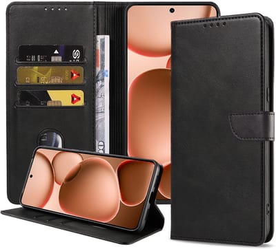 Geschikt voor Oppo Find X8 Ultra Telefoonhoesje Kunstleer met Magnetisch lipje en Pasjeshouder Book Case met Klepje - Walletcase with Cardslot - Zwart - Smartphonica geschikt voor Oppo Find X8 Ultra
