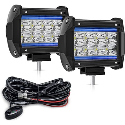 2 stuks 7 inch LED Werklichtbalk Pod Tweekleurige LED Rijlichten Off-Road met DRL/Engelenoog Spot 4inch-white and ice blue light