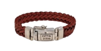 Jonline Zilveren Citta Vithi Rood Bruin Leren Gevlochten Buddha Armband model 11 maat S