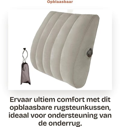 Dailygoods- Lendensteunkussen Verstelbaar - Opblaasbaar Rugkussen - Draagbaar Stoelrugkussen - Geschikt voor Auto/vliegtuig - Voorkomt Rugpijn - 20x15x5 cm