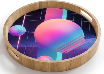 Dienblad rond 40x40 cm - Schootdienblad hout - Cirkels - Vlakken - Abstract - Blauw - Borrelplank rechthoek - Plateau houten dienbladen