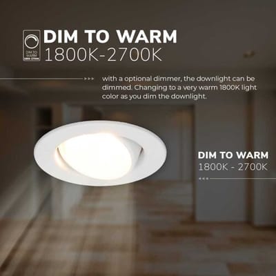 6x HOFTRONIC Malta - Dim to warm inbouwspot - LED - Rond zaagmaat 60-67mm - Wit - Dimbaar - Kantelbaar - 5 Watt - 480 lumen - 230V - 1800-2700K - Plafondspots - Inbouwspot voor badkamer en buiten - 5 jaar garantie