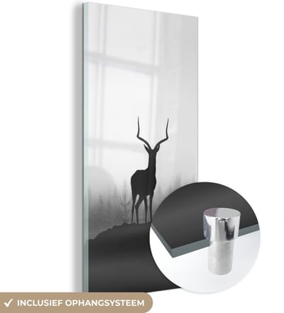 MuchoWow® Glasschilderij 20x40 cm - Schilderij acrylglas - Hert - Schaduw - Natuur - Foto op glas - Schilderijen